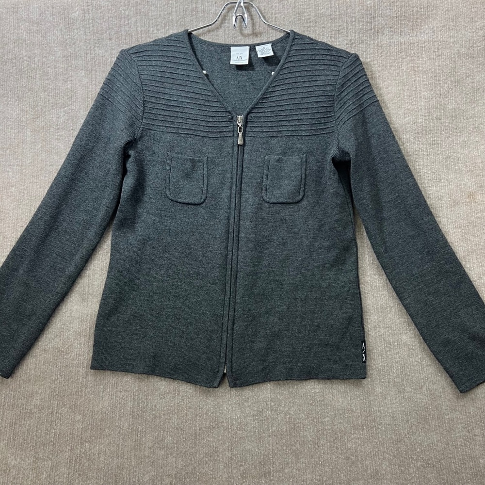 AX Armani Exchange Women Merino Blend Gray Zip Up Cardigan Sweater Size S